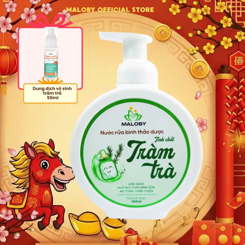 Nước rửa bình thảo dược cho bé tinh chất Tràm Trà Maloby (500 ml)