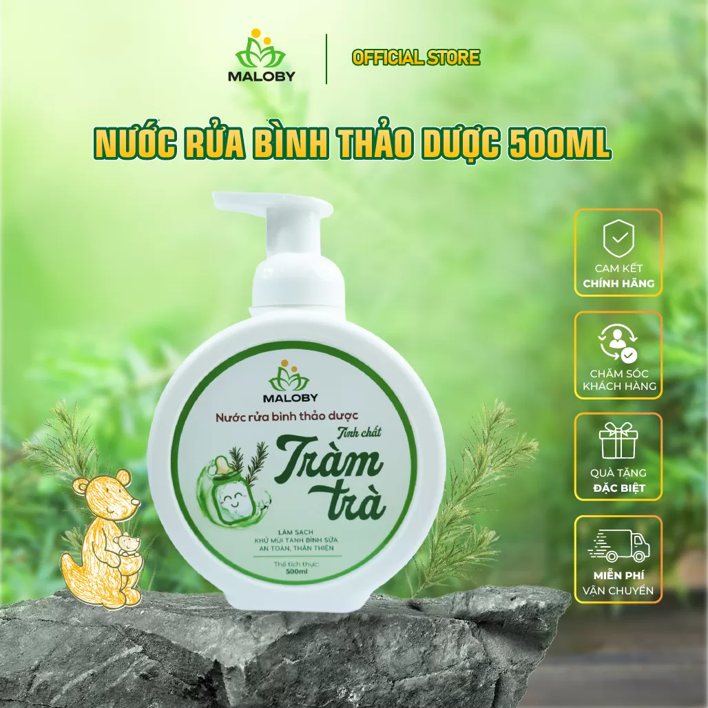 Nước rửa bình thảo dược cho bé tinh chất Tràm Trà Maloby (500 ml)