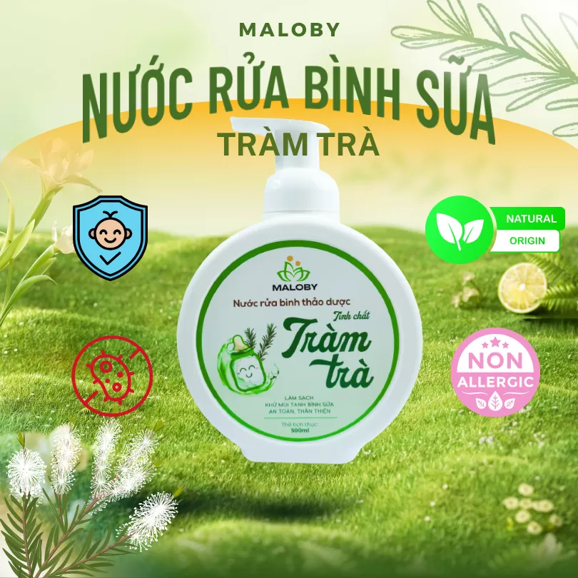 Nước rửa bình thảo dược cho bé tinh chất Tràm Trà Maloby (500 ml)