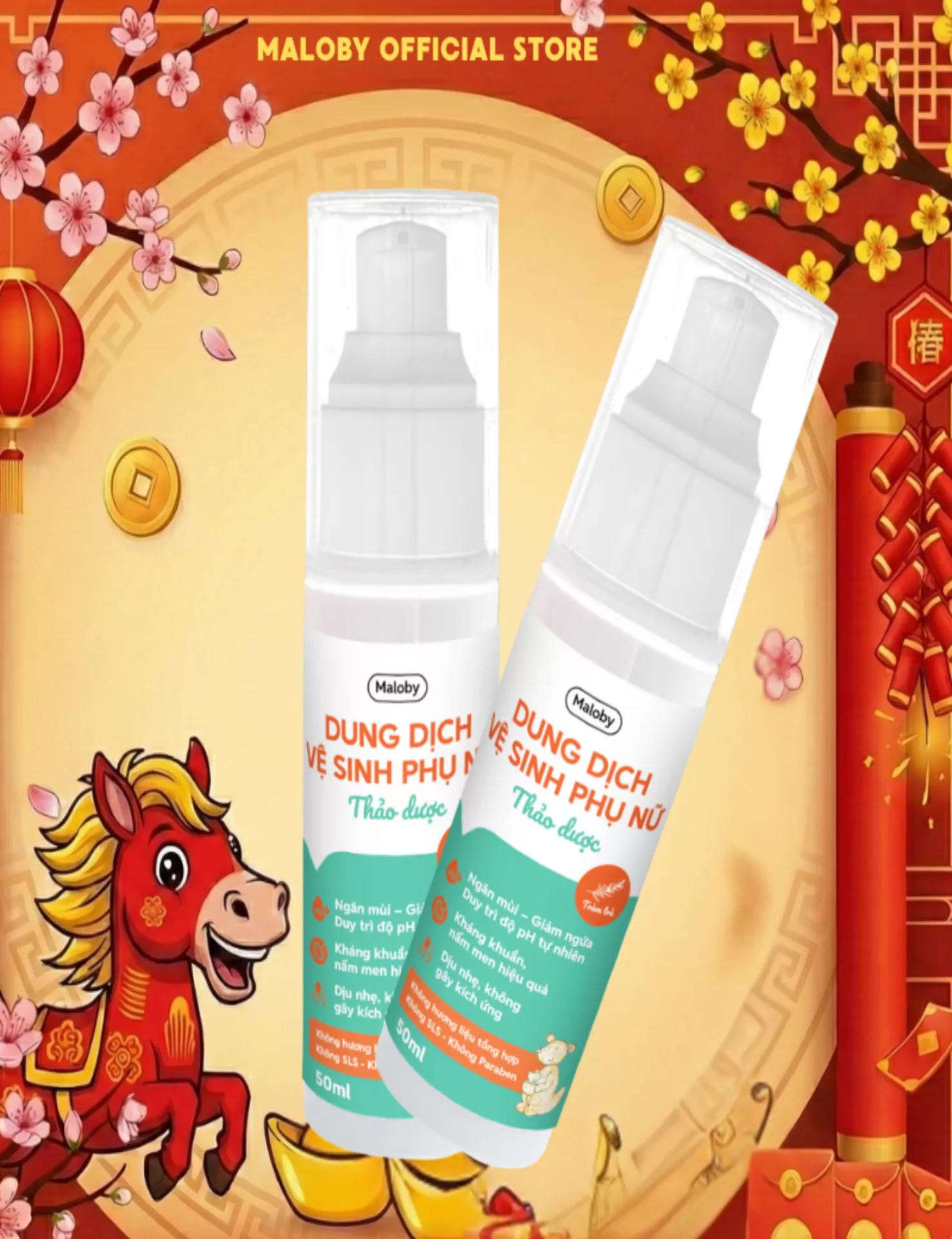 Dung Dịch Vệ Sinh Phụ Nữ Thảo Dược Tràm Trà Maloby