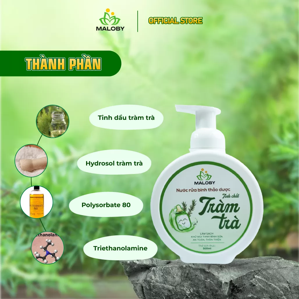 Nước rửa bình thảo dược cho bé tinh chất Tràm Trà Maloby (500 ml)